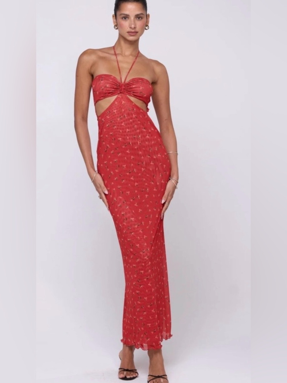 Phoebe Dress in Cayenne  Cutout Halter Maxi Dress